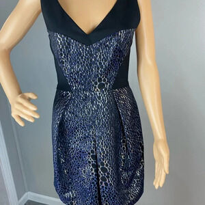 French Connection Womens 4 Black Silver Metallic Tank Dress Pleated